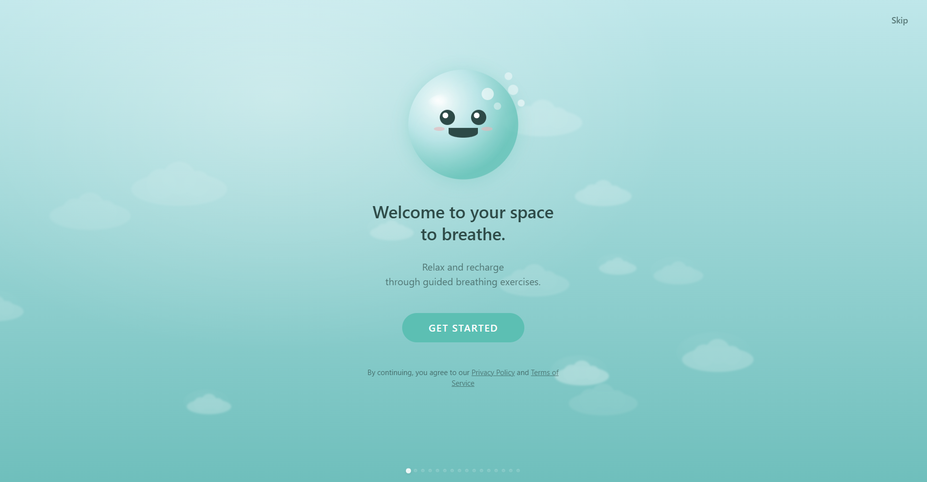 Respiro onboarding welcome screen with Oxy greeting you and the personalization setup